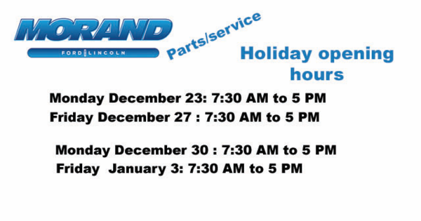 Parts and service Holiday opening hours