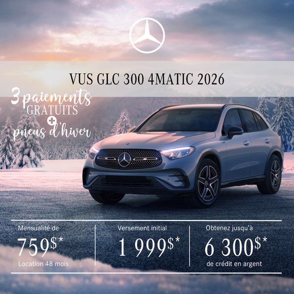 VUS GLC 300 4MATIC 2026 en location à partir de 759 $/par mois + taxes.