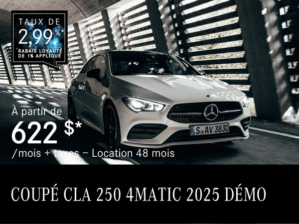 COUPÉ CLA 250 4MATIC 2025 à partir de 622 $/mois*+tx