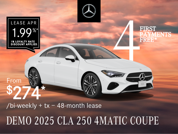 2025 CLA 250 4MATIC COUPE from $274/bi-weekly*+tx
