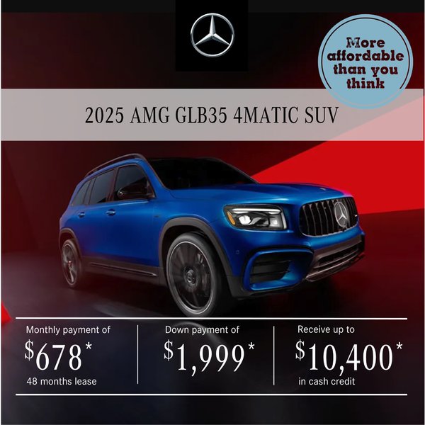 2025 AMG GLB35 4MATIC SUV from $678/month*+tx