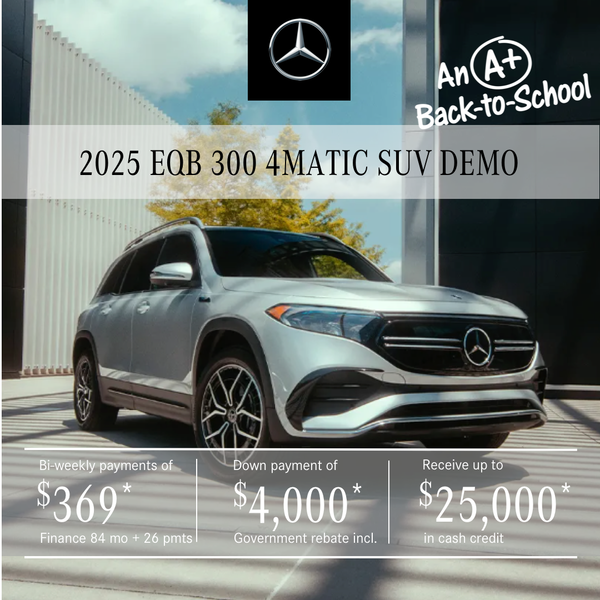 2025 EQB 300 4MATIC SUV demo starting at $369/bi-weekly* +tx.