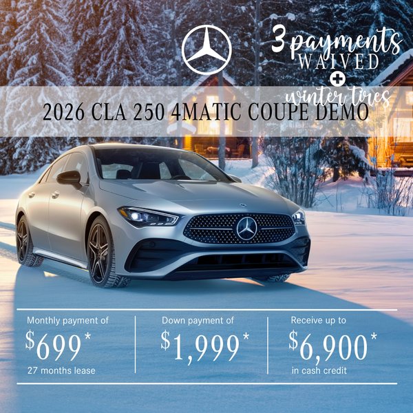 Lease the 2026 CLA 250 4MATIC Coupe from $699/per month + tax.