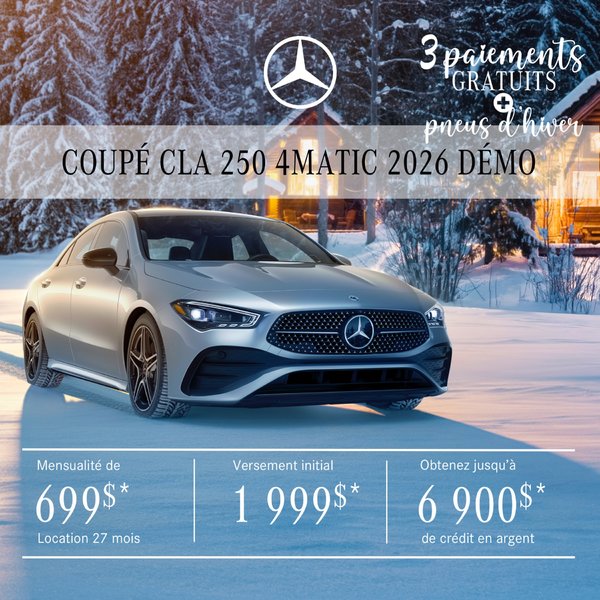 Coupé CLA 250 4MATIC 2026 en location à partir de 699 $/par mois + taxes.