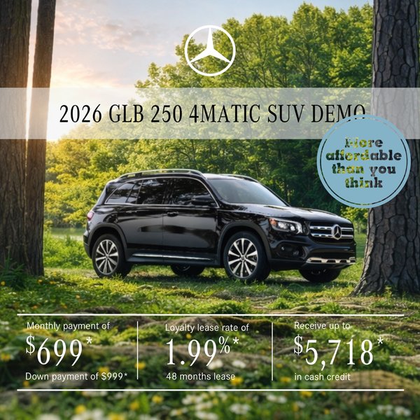 Lease the 2026 GLB 250 4MATIC SUV from $699/month + tax*