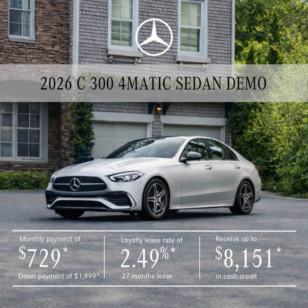 Lease the 2026 C 300 4MATIC Sedan for 27 MONTHS from $729/month + tax*