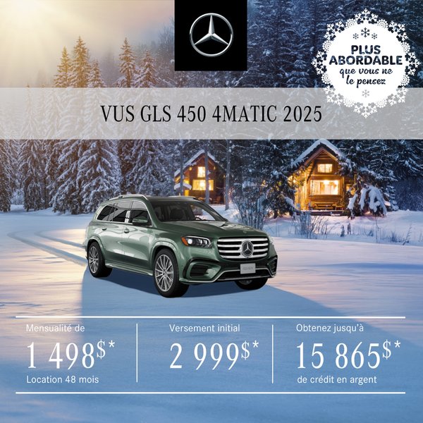 VUS GLS 450 4MATIC 2025 à partir de 1 498 $/mois*+tx