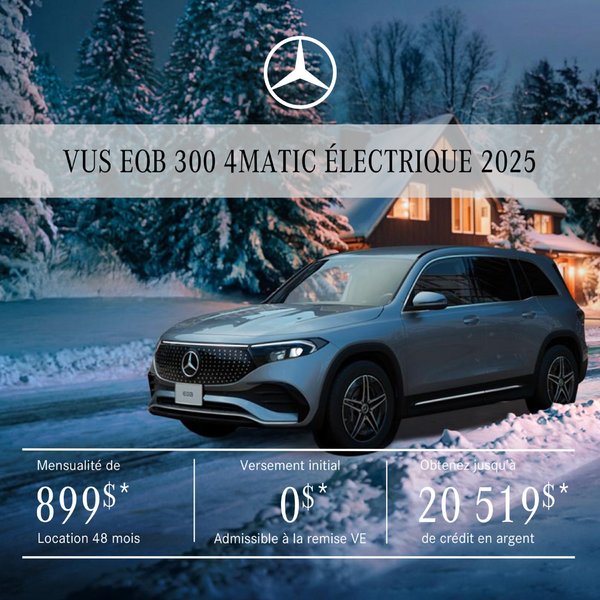 VUS EQB 300 4MATIC 2025 en location à partir de 899 $/par mois + taxes.