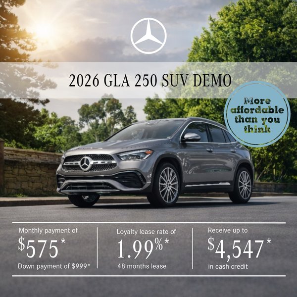 Lease the 2026 GLA 250 SUV from $575/month + tax*