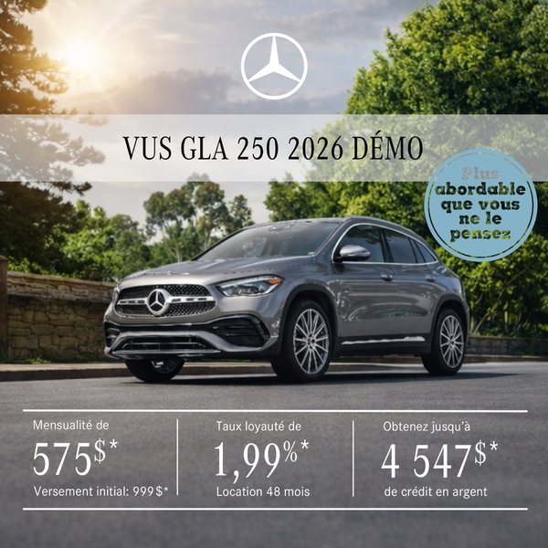 VUS GLA 250 2026 en location à partir de 575 $/mois + taxes*