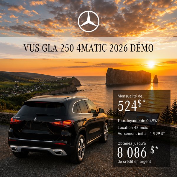 VUS GLA 250 4MATIC 2026 en location à partir de 524 $/mois + taxes*