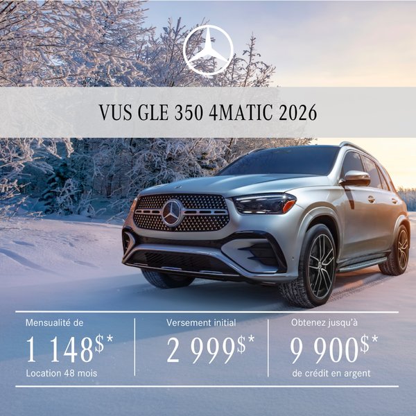 VUS GLE 350 4MATIC 2026 en location à partir de 1 148 $/par mois + taxes.