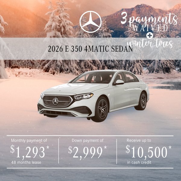 Lease the 2026 E 350 4MATIC Sedan from $1,293/per month + tax.