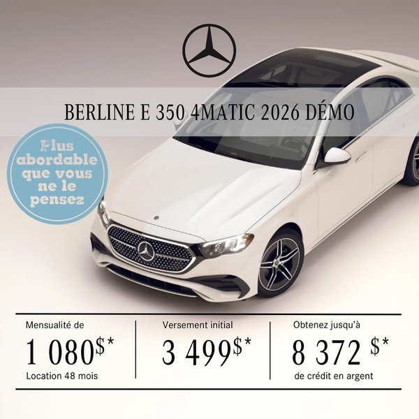 Berline E 350 4MATIC 2026 en location à partir de 1 080 $/mois + taxes*