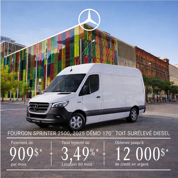 Fourgon Sprinter utilitaire 2500 Diesel 2025 – 170¨ Toit surélevé, location à partir de 909 $ par mois + taxes*