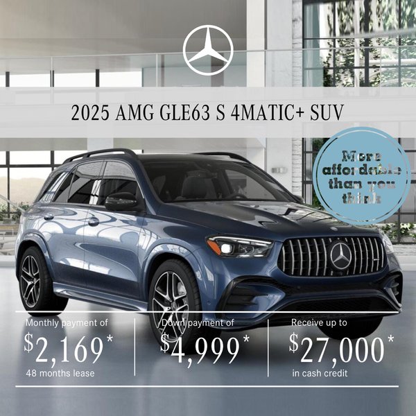 Lease the 2025 AMG GLE 63 S 4MATIC+ SUV from $2,169/month + tax*