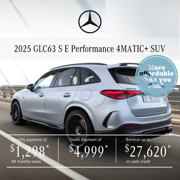 Lease the 2025 AMG GLC 63 S E Performance 4MATIC+ SUV from $1,298/month + tax*