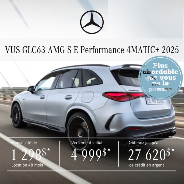 VUS AMG GLC 63 S E Performance 4MATIC+ 2025 en location à partir de 1 298 $/mois + taxes*