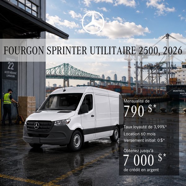 Fourgon Sprinter utilitaire 2500 Diesel 2026 – Toit standard 144 po, location à partir de 790 $ par mois + taxes*