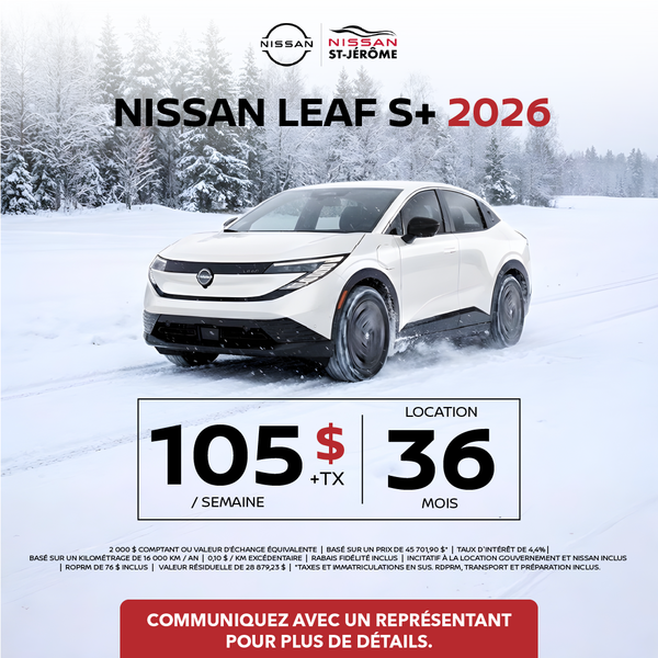 Obtenez la Nissan LEAF S+ 2026
