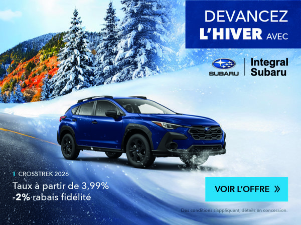 Devancez l'hiver avec la Subaru Crosstrek 2026 avec un taux d'intérêt à partir de 1.99%