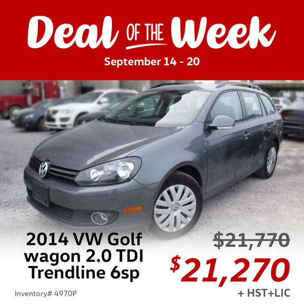 Save $500 on this LOW mileage 2014 Volkswagen Golf wagon 2.0 TDI Trendline 6sp