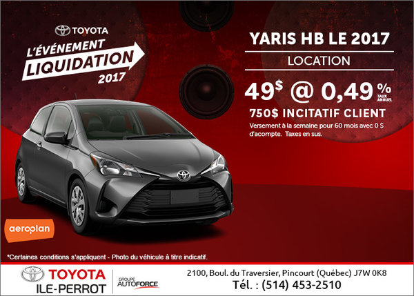 La Toyota Yaris à hayon 2017 en rabais