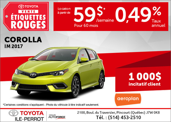 Louez la Corolla iM 2017 aujourd'hui!