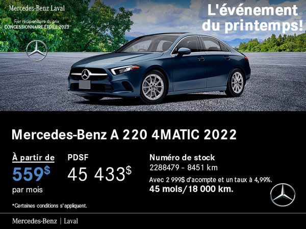 Mercedes-Benz A220 2022 à partir de 559$ par mois*