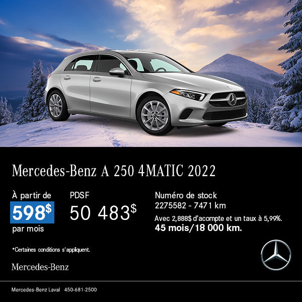 Mercedes-Benz A250 4MATIC 2022 à partir de 598$ par mois.*