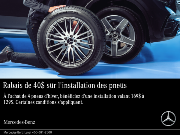 Obtenez un rabais de 40$ sur l'installation de vos pneus