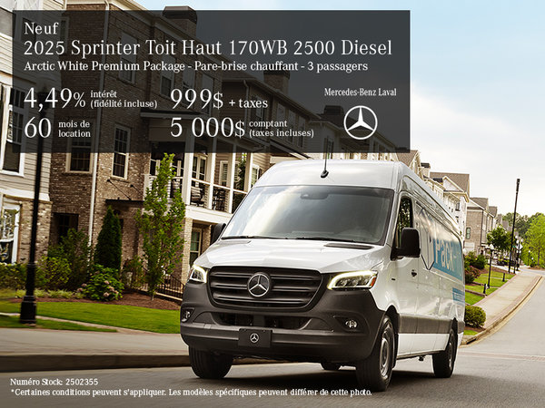 Nouveau Sprinter 2500 Diesel 2025 Toit Haut 170WB
