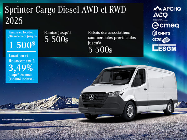 Sprinter Cargo Diesel AWD et RWD 2025
