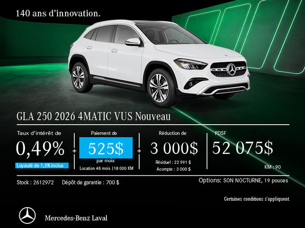 Mercedes-Benz GLA 250 4MATIC VUS Nouveau 2026