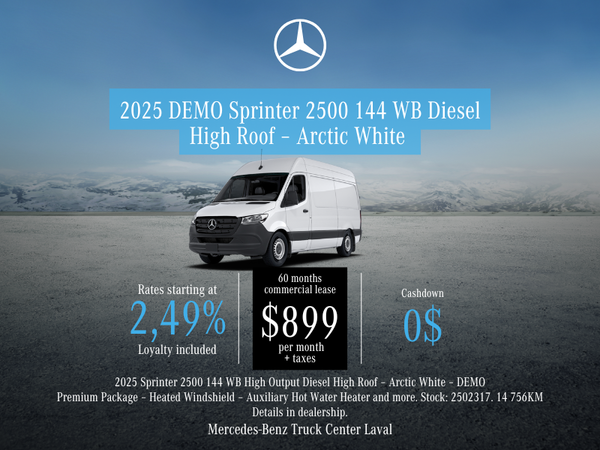 BRAND NEW OFFER: 2025 Sprinter 2500 144 WB Diesel High Roof