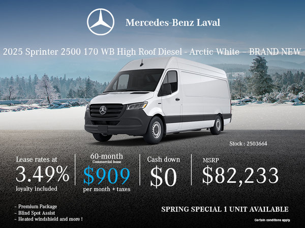 2025 Sprinter 2500 170 WB High Roof Diesel