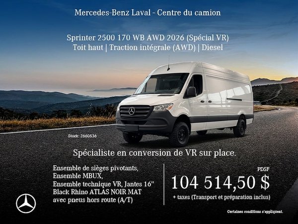 Sprinter 2500 2026 - 170 WB Toit Haut - Diesel