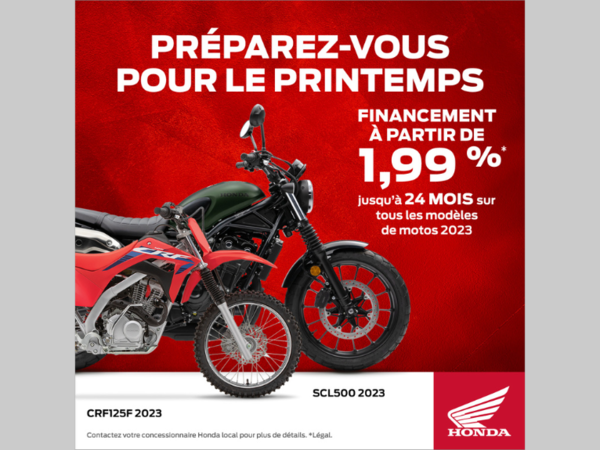 Motos Honda 2023 | Financement à partir de 1,99% et rabais!