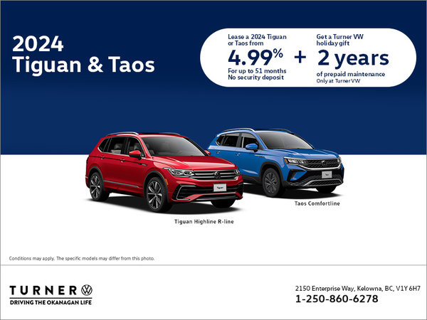 Get a Turner VW Holiday Gift When You Lease The 2024 Tiguan or Taos!