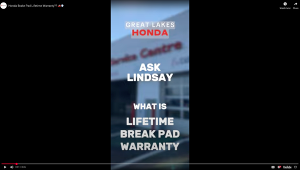 Honda Brake Pad Lifetime Warranty