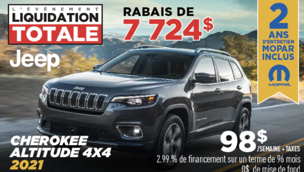 L'offre du Jeep Cherokee Altitude 4X4 2021