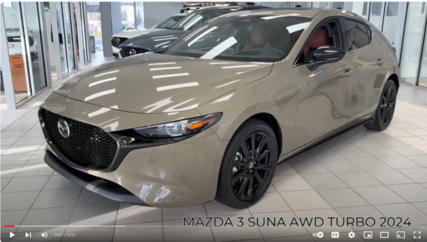 HERE'S OUR 2024 MAZDA 3 SUNA AWD !