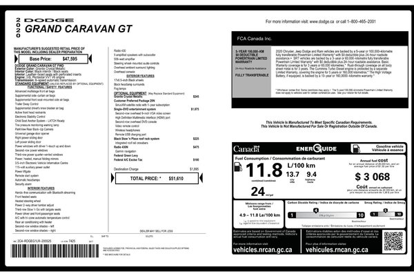2020 Dodge Grand Caravan GT | Leather | Nav | DVD | Cam | HtdWheel | USB