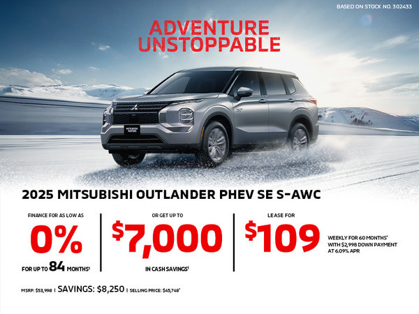 Lease a 2025 Mitsubishi Outlander PHEV SE S-AWC for as low as $109 weekly*