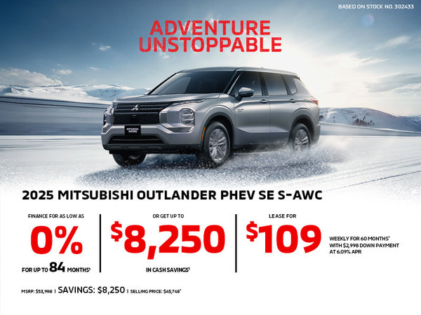 Lease a 2025 Mitsubishi Outlander PHEV SE S-AWC for as low as $109 weekly*