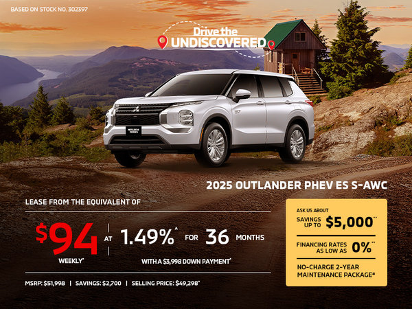 Lease a 2025 Mitsubishi Outlander PHEV ES S-AWC for as low as $94 weekly*