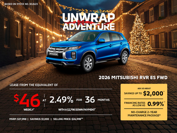 Lease a 2026 Mitsubishi RVR ES FWD for as low as $46 weekly*