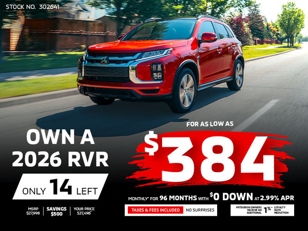 14 Left! Own a 2026 Mitsubishi RVR for as low as $384 monthly*