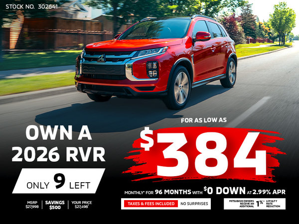 9 Left! Own a 2026 Mitsubishi RVR for as low as $384 monthly*