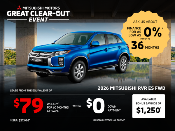 Lease a 2026 Mitsubishi RVR ES FWD for as low as $79 weekly*